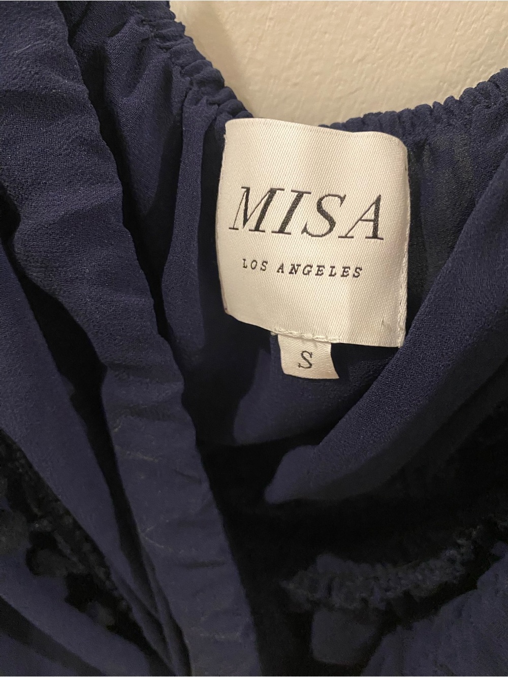 Misa Los Angeles Micaela Off-Shoulder Navy Tiered Ruffle Midi Dress 💙 - Picture 5 of 6